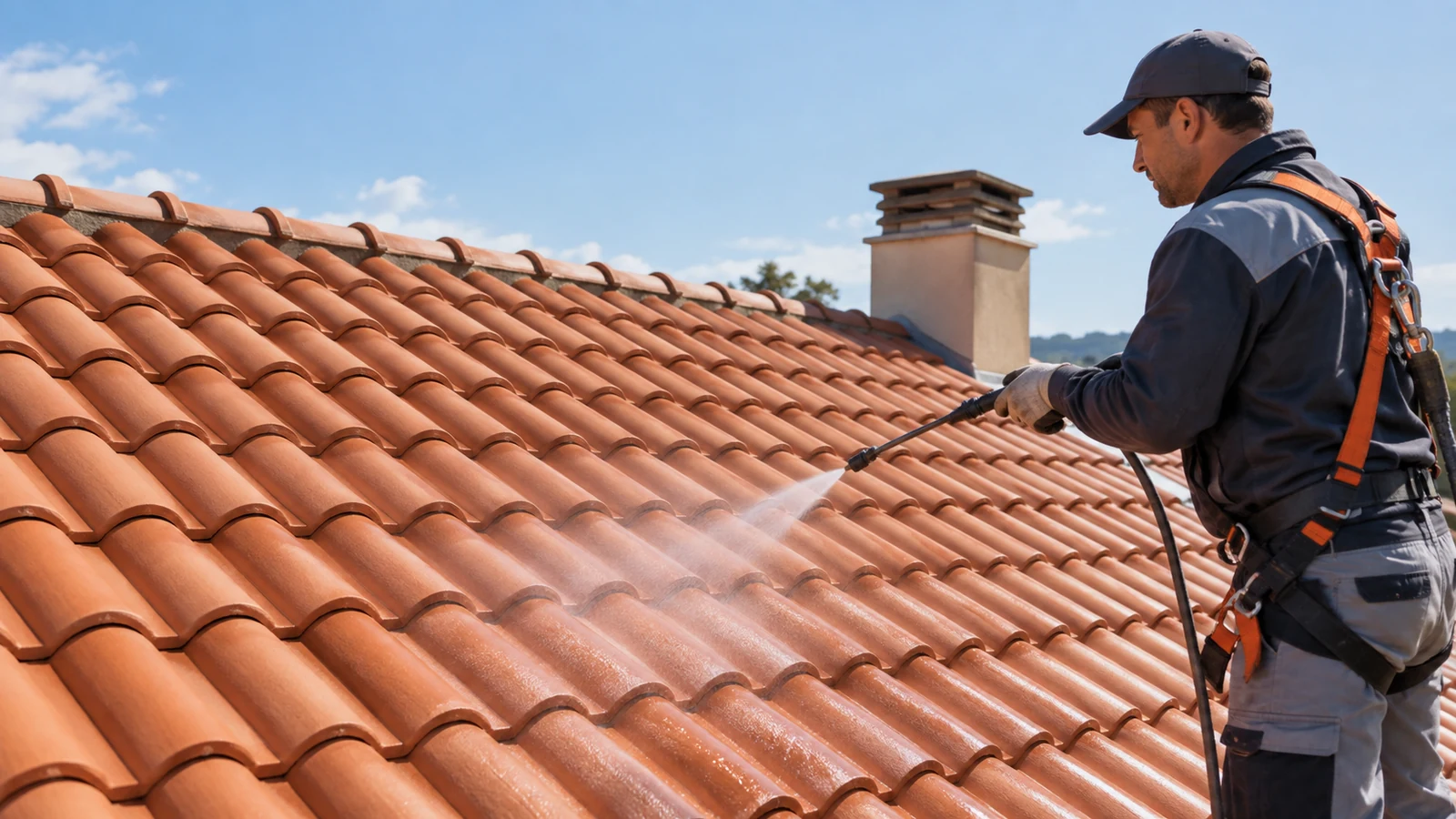 Application d’un hydrofuge incolore sur une toiture propre