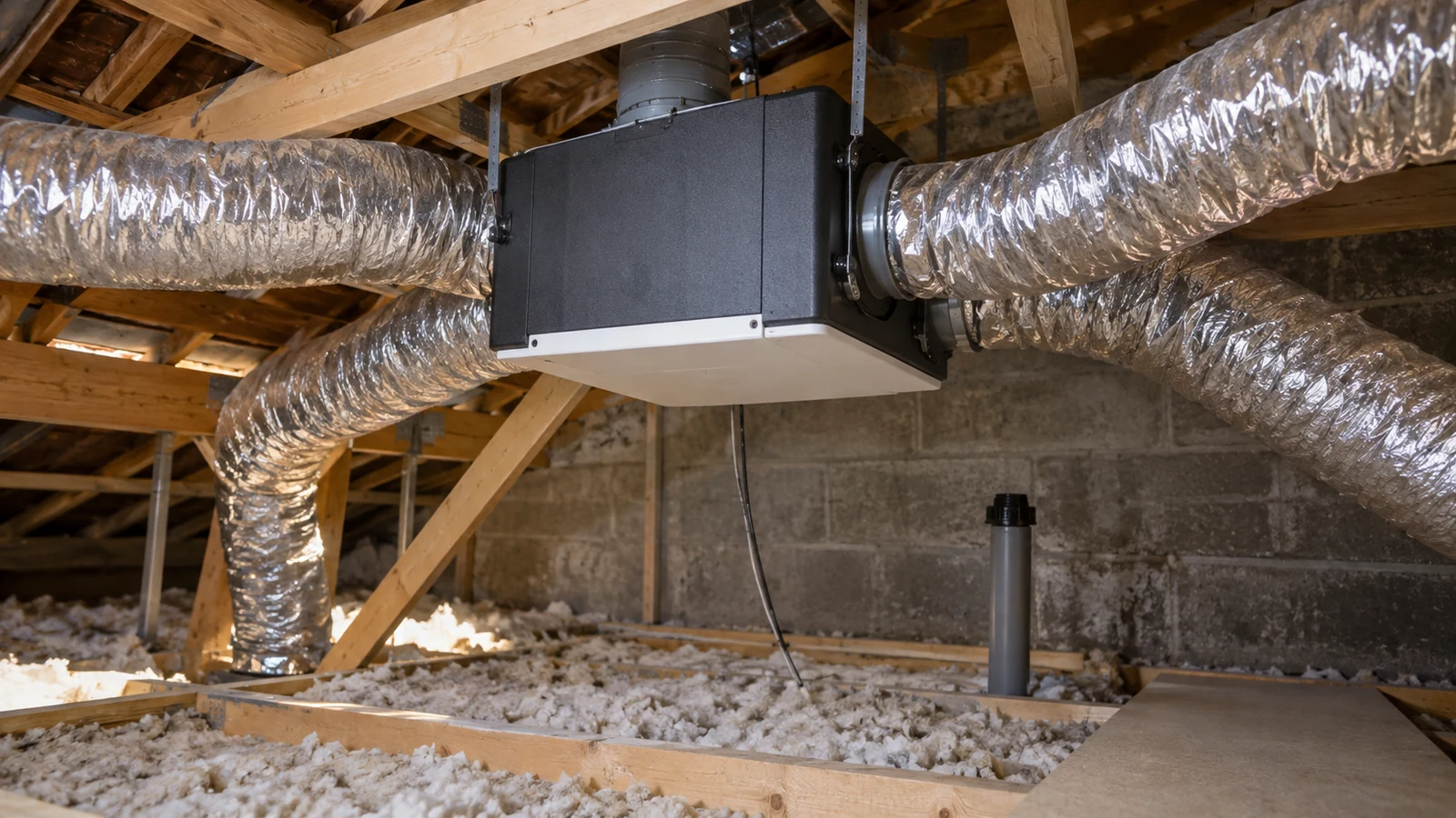 Caisson de VMC installé dans des combles