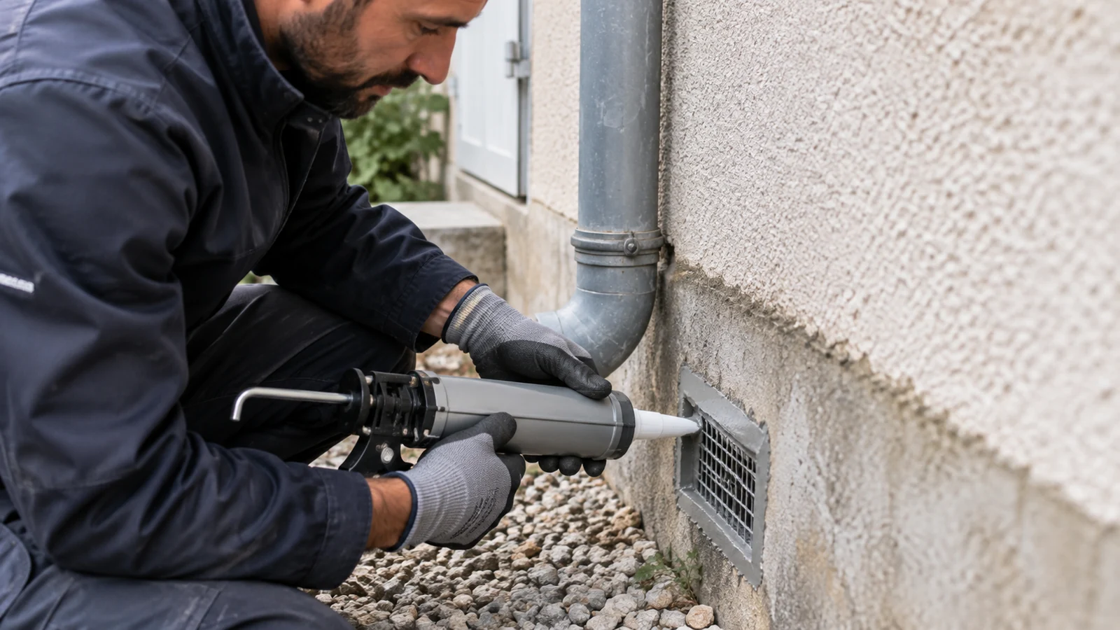Colmatage d’un passage après intervention contre les rongeurs