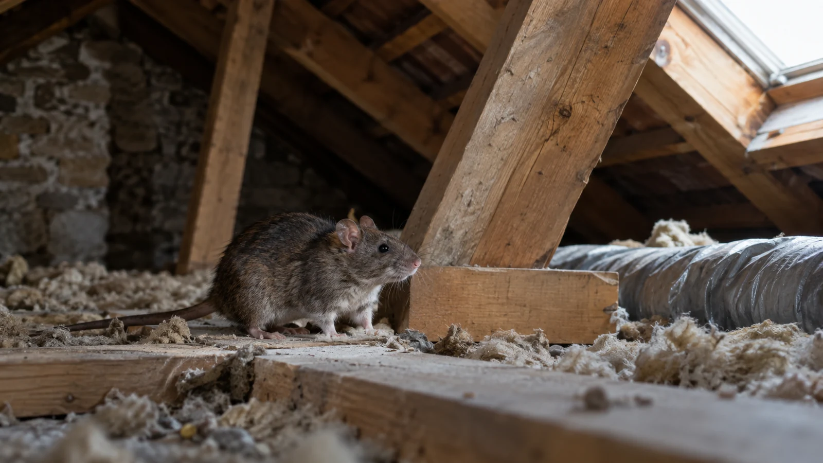 Rat repéré dans des combles avant dératisation