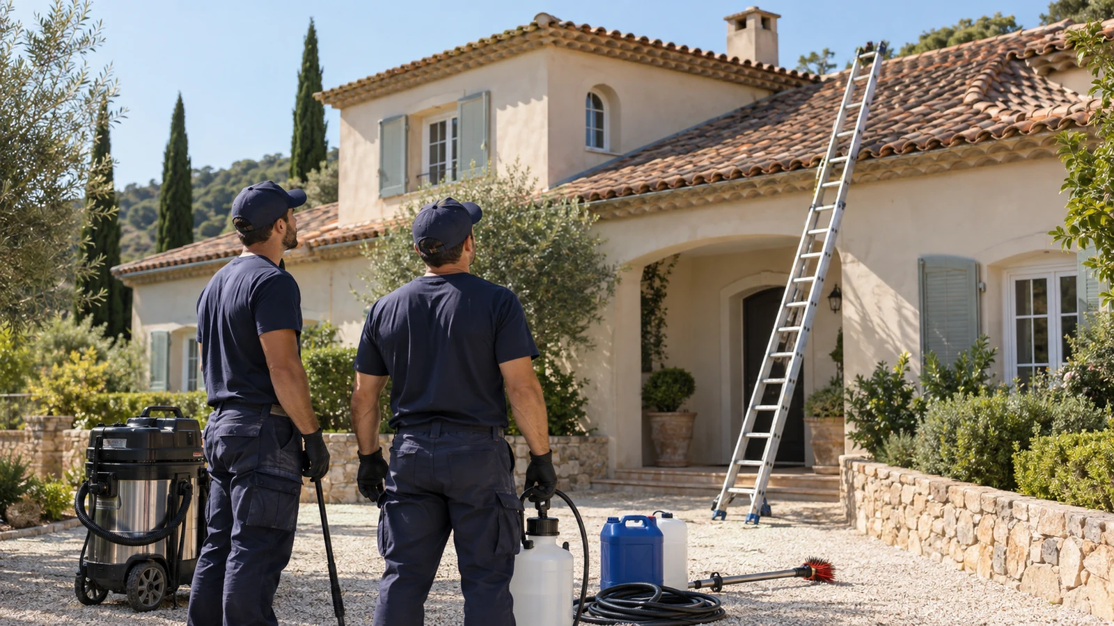 Équipe intervenant pour l’entretien d’une toiture dans le Sud-Est
