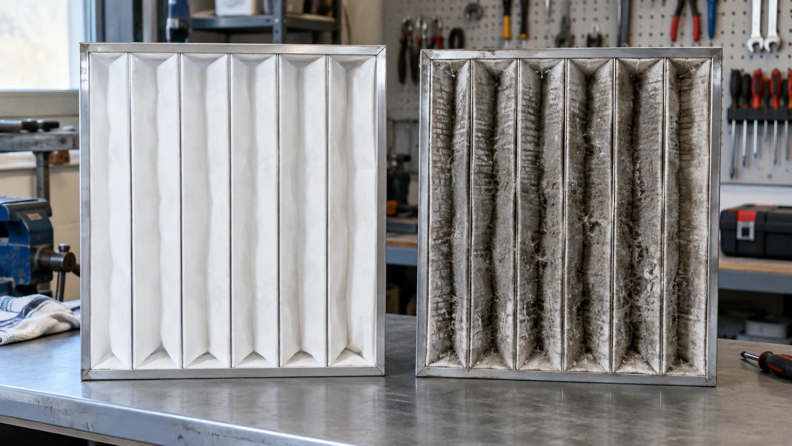 Filtres propres et encrassés d’une VMC double flux